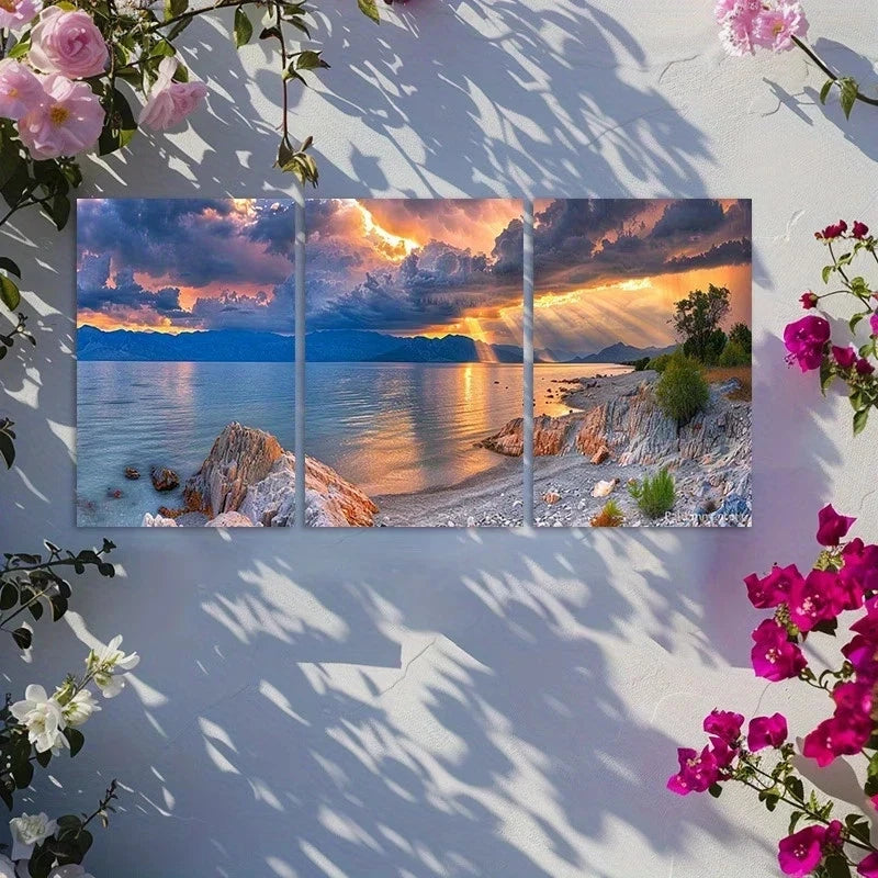 3pcs Dark Stormy Sky Over The Sea Metal Print Ready to Hang Art - Bella Home Decor