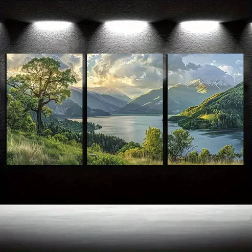 3pcs Beautiful Sunrise At The Horizon of Snow Mountain Canvas Framed 60x90 cm - High Quality Print 100% Australian Made Wall Canvas Ready to Hang