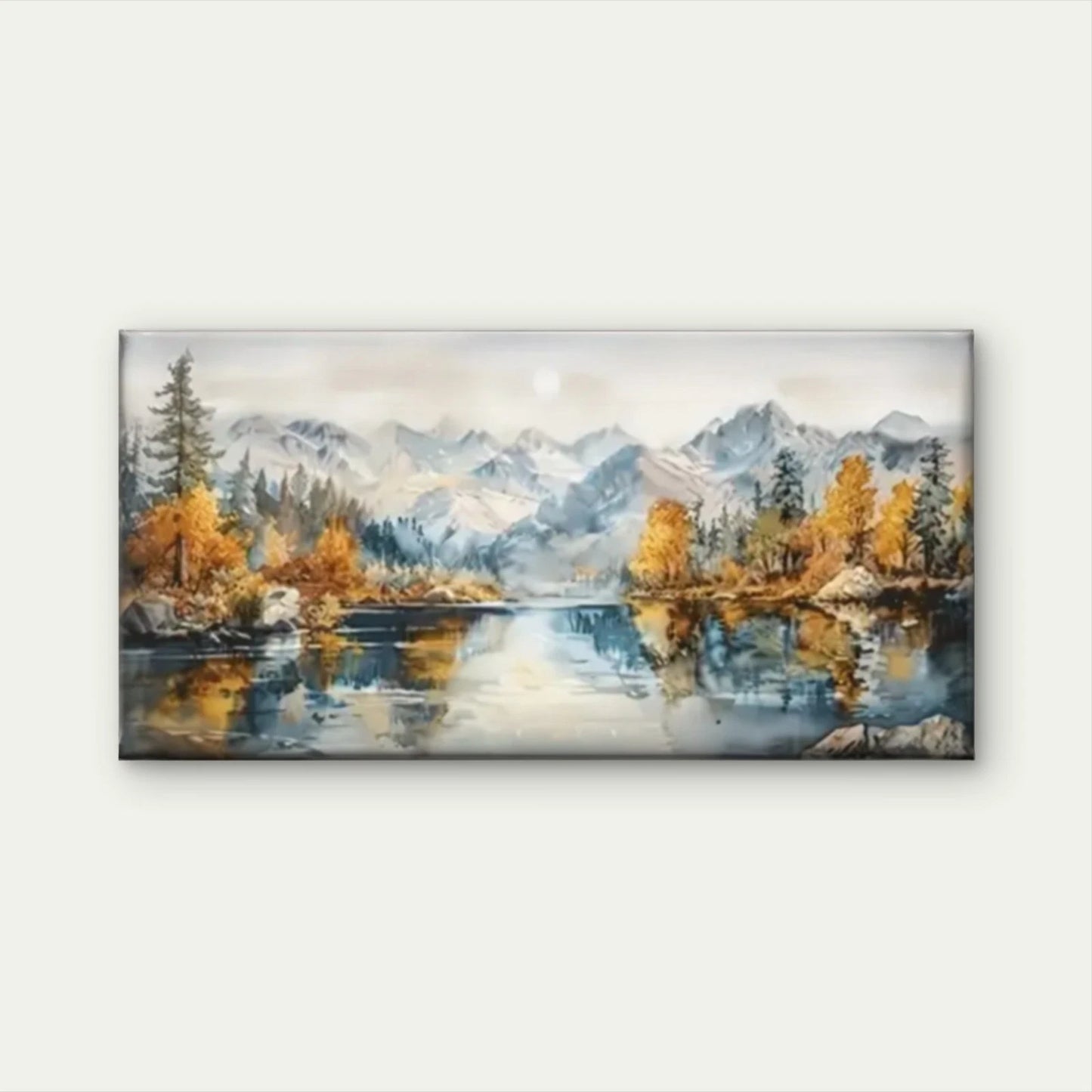Mountain Lake Mountain Trees Wall Art Canvas Office Home Room Framed 120x60cm - Bella Home Decor