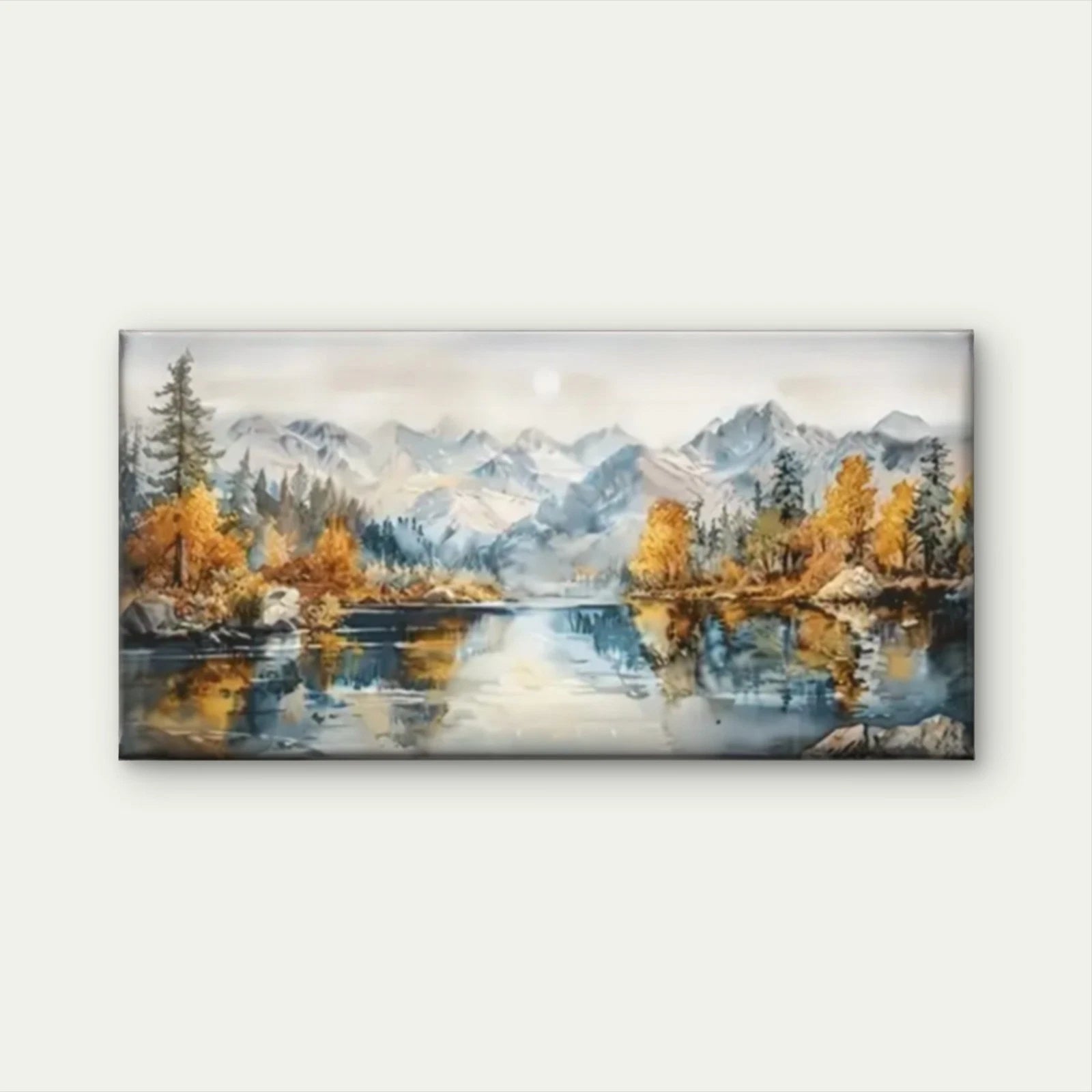 Mountain Lake Mountain Trees Wall Art Canvas Office Home Room Framed 120x60cm - Bella Home Decor