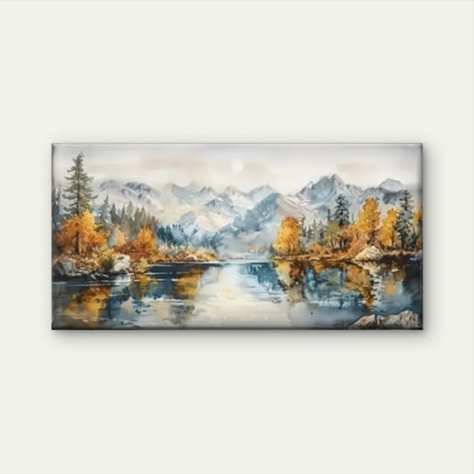 Mountain Lake Mountain Trees Wall Art Canvas Office Home Room Framed 120x60cm