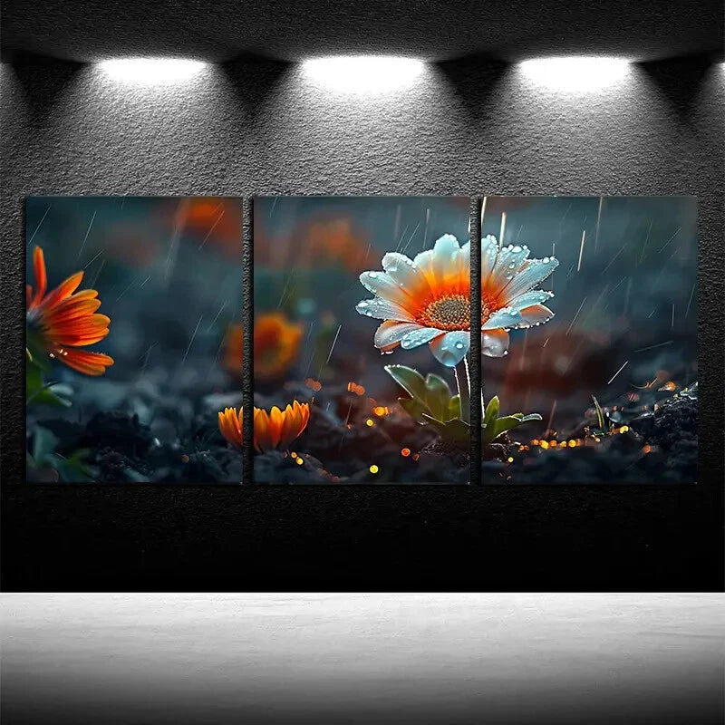 3pcs Charming Blooming Flowers on Ground Metal Print Ready to Hang Art - Bella Home Decor