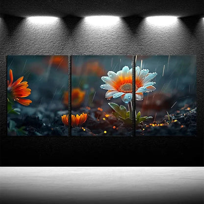 3pcs Charming Blooming Flowers on Ground Metal Print Ready to Hang Art - Bella Home Decor