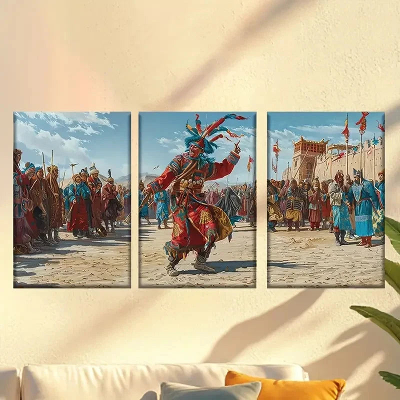 3pcs Mysterious Oriental Performer Wall Art Set Canvas Framed 50x70cm - High Quality Print 100% Australian Made Wall Canvas Ready to Hang
