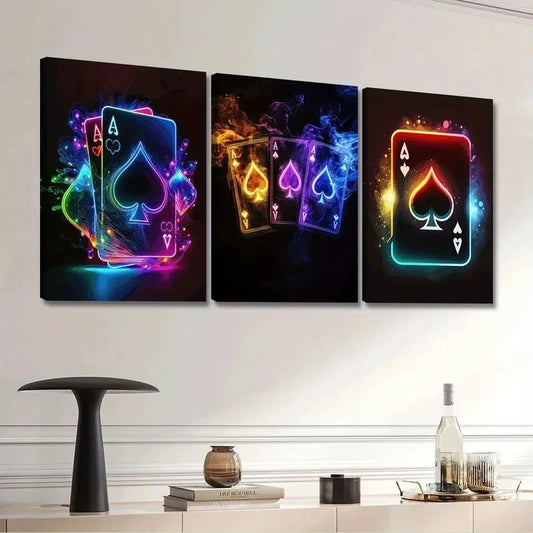 3pcs Poker Series colorful Wall Art Canvas Framed 40x60cm - High Quality Print 100% Australian Made Wall Canvas Ready to Hang