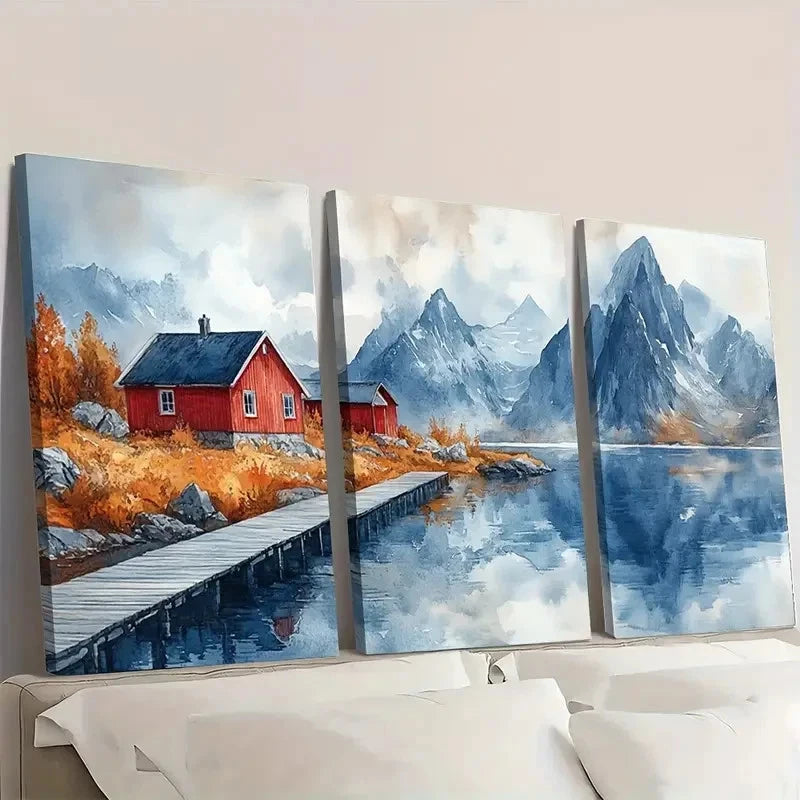 3pcs Norwegian Landscape Scandinavian GF   Wall Art Set Canvas Framed 50x70cm - High Quality Print 100% Australian Made Wall Canvas Ready to Hang