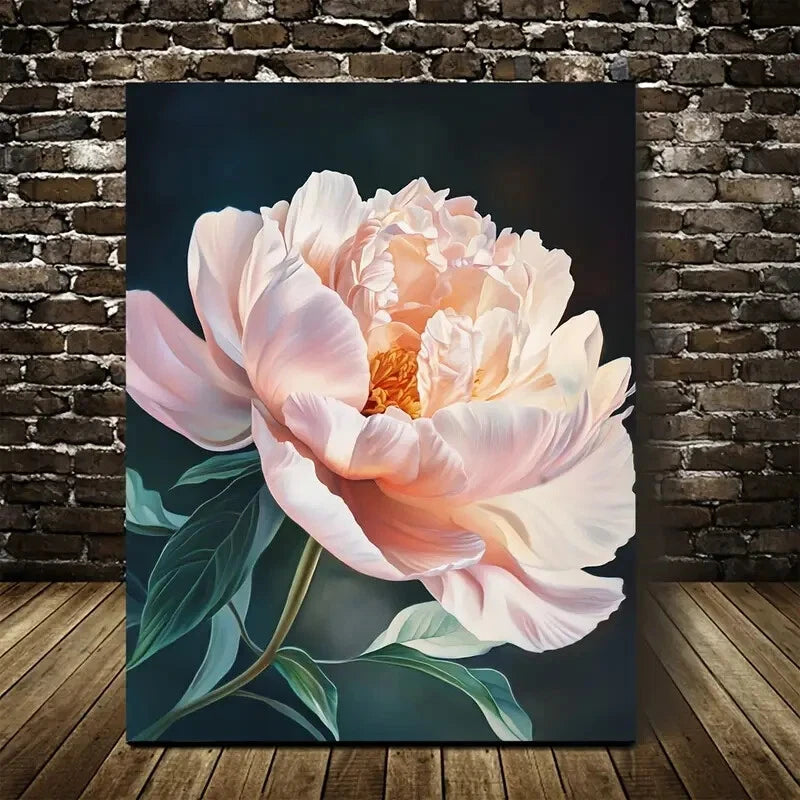Elegant Pink & White Floral Painting Dark 40x60cm Metal Print Ready to Hang - Bella Home Decor