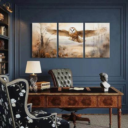 3pcs Owl Flight Watercolor Style Nature Scene Metal Print Ready to Hang Art - Bella Home Decor