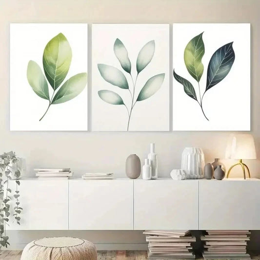 3pcs Green Leaf Modern Home Deco Wall Art Set Canvas Framed 60x90cm - High Quality Print 100% Australian Made Wall Canvas Ready to Hang