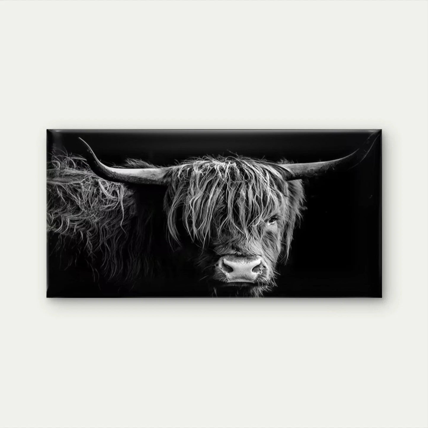Black & White Highland Cow Wall Art Canvas Office Home Room Framed 120x60cm