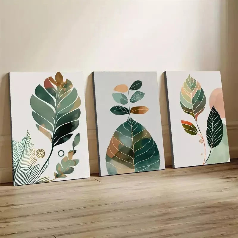 3pcs Bohemian Mid-Century Modern Style Wall Art Canvas Unframed - High Quality Print 100% Australian Made Wall Canvas - Bella Home Decor