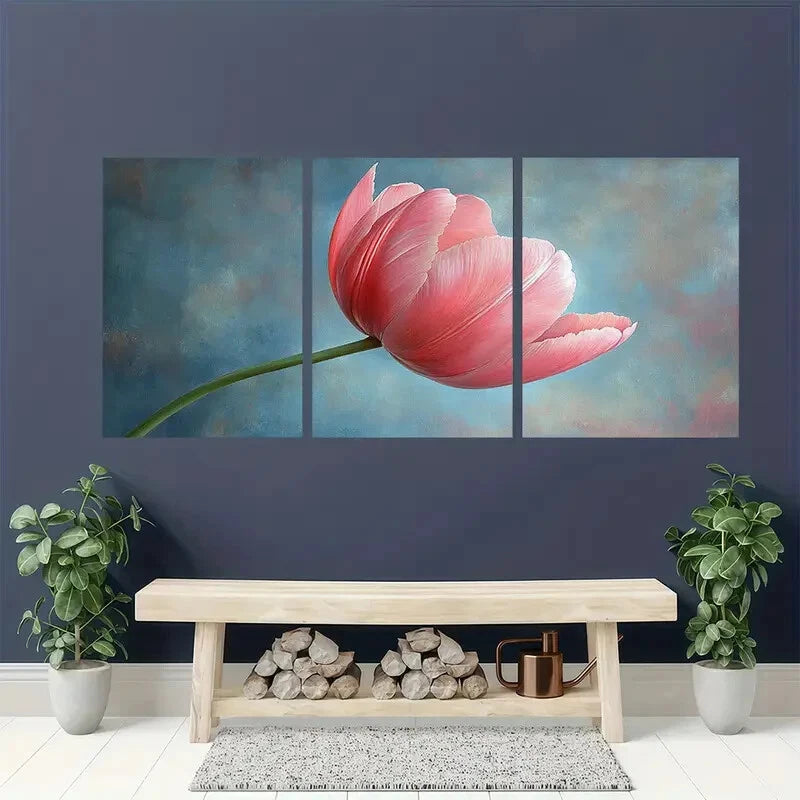 3pcs Pink Tulip Art Painting Print Pastel Art Metal Print Ready to Hang Art - Bella Home Decor