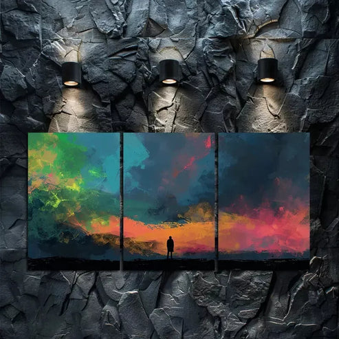 3pcs A Lone Figure Stands on The Edge on a Field Wall Art Canvas Unframed - High Quality Print 100% Australian Made Wall Canvas - Bella Home Decor