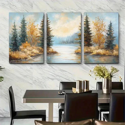 3pcs Carter Lake Pine Trees Impasto Perfect Wall Art Set Canvas Unframed - High Quality Print 100% Australian Made Wall Canvas - Bella Home Decor