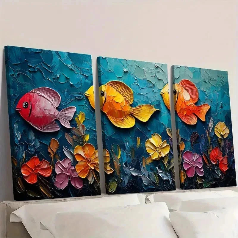 3pcs Vibrant Underwater Fish PW  Wall Art Set Canvas Framed 60x90cm - High Quality Print 100% Australian Made Wall Canvas Ready to Hang
