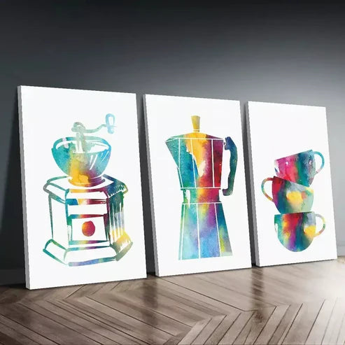 3pcs Colorful Minimalist Kitchen Dining Room Wall Art Canvas Unframed - High Quality Print 100% Australian Made Wall Canvas - Bella Home Decor
