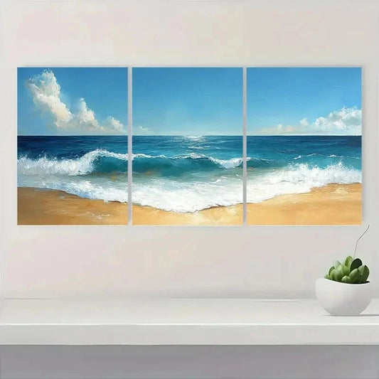 3pcs Vintage Beach Ocean Minimalist Perfect Wall Art Set Canvas Framed 60x90cm - High Quality Print 100% Australian Made Wall Canvas Ready to Hang