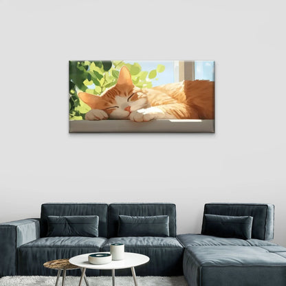 Cat Sleeps Window Wall Art Canvas Office Home Room Framed 120x60cm