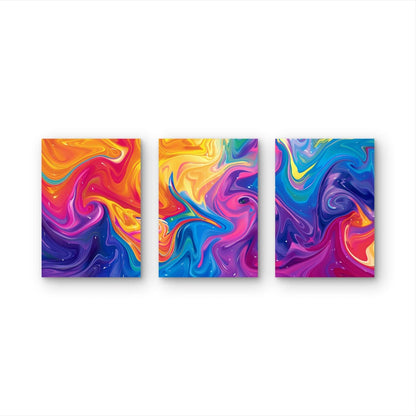 3pcs Psychedelic Swirl Rainbow Colors Metal Print Ready to Hang Art