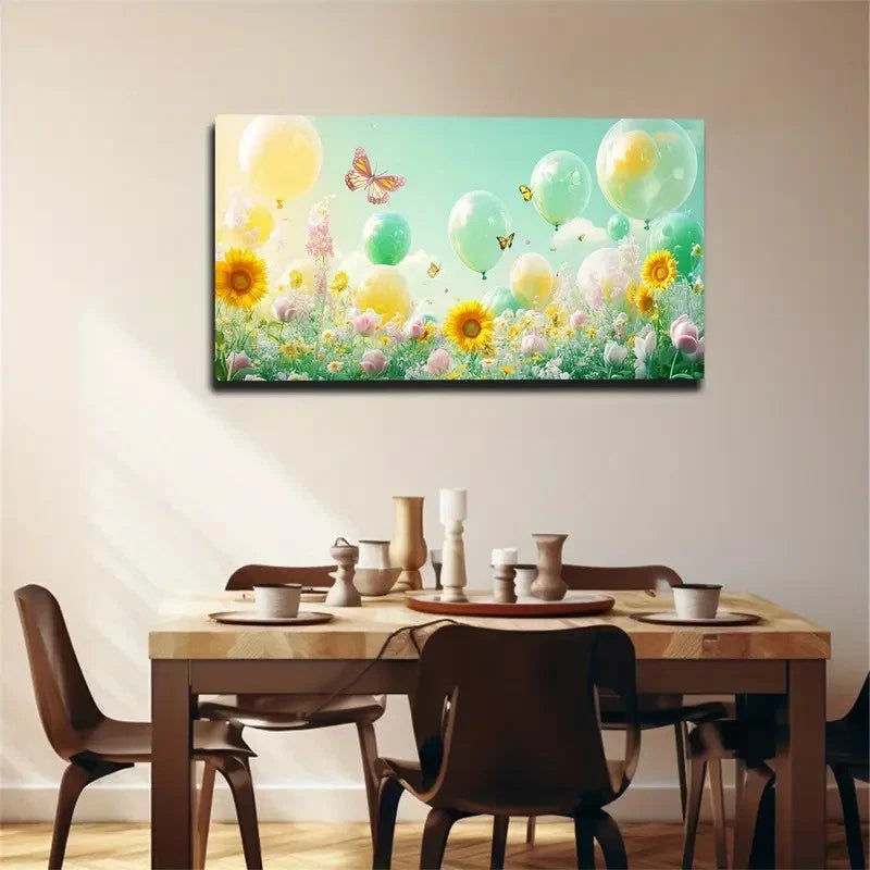 Sunflowers & Butterflies Spring Wall Art Canvas Office Home Room Framed 120x60cm