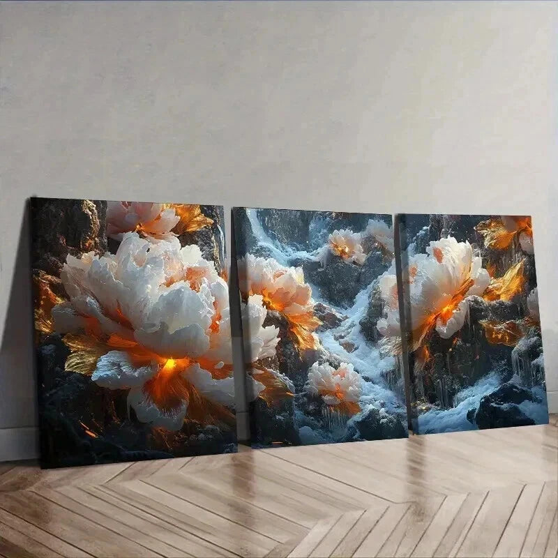 3pcs Giant Peony, Luxurious, Wall Art Set Canvas Framed 50x70cm - High Quality Print 100% Australian Made Wall Canvas Ready to Hang