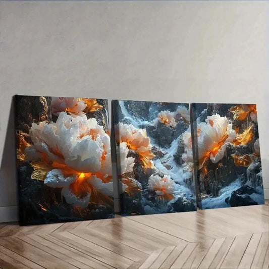 3pcs Giant Peony, Luxurious, Wall Art Set Canvas Framed 50x70cm - High Quality Print 100% Australian Made Wall Canvas Ready to Hang