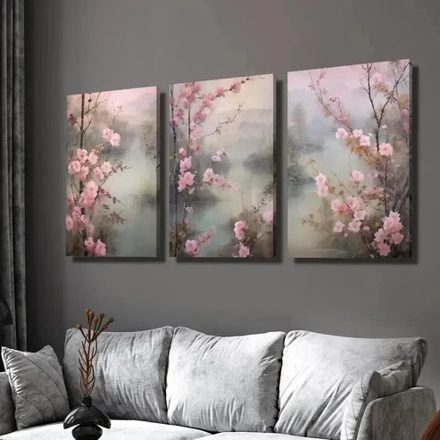 3pcs Beautiful Pink Peach Blossoms in Spring Wall Art Set Canvas Unframed - High Quality Print 100% Australian Made Wall Canvas - Bella Home Decor