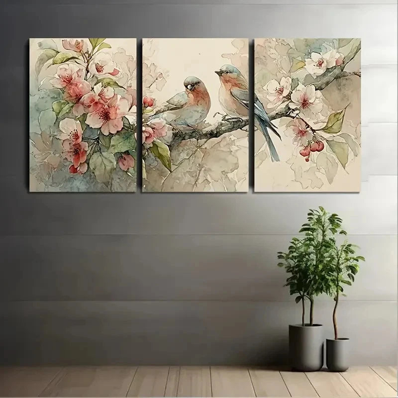 3pcs Apple Tree Branch With Blooming Flowers Wall Art Set Canvas Framed 60x90cm - High Quality Print 100% Australian Made Wall Canvas Ready to Hang - Bella Home Decor