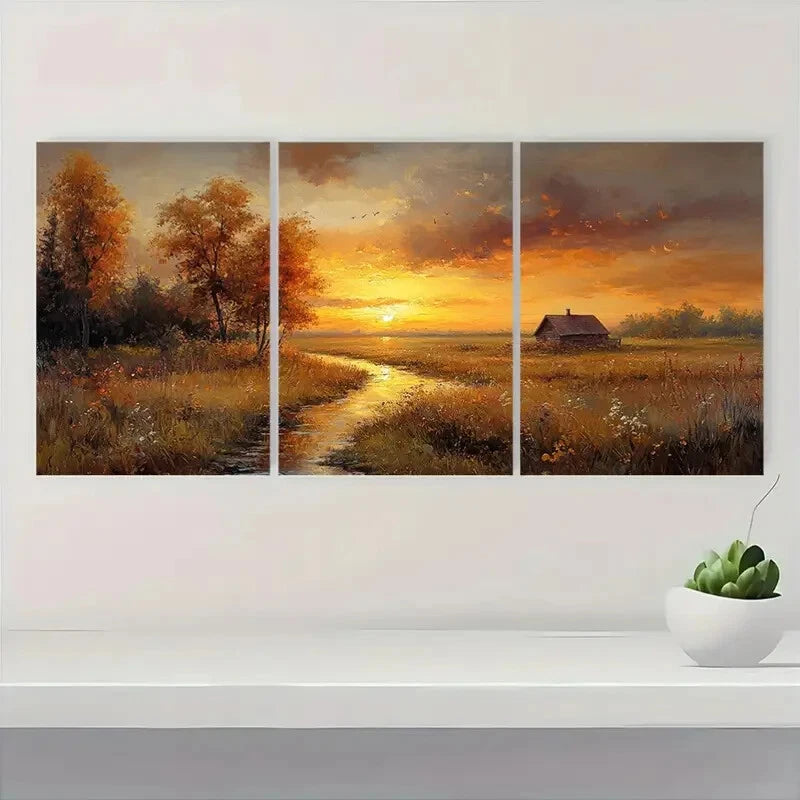 3pcs Classic Golden Yellow & Warm Earthy Tones Metal Print Ready to Hang Art - Bella Home Decor