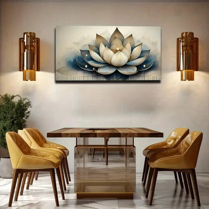 Elegant Lotus Flower Golden Wall Art Canvas Office Home Room Framed 120x60cm