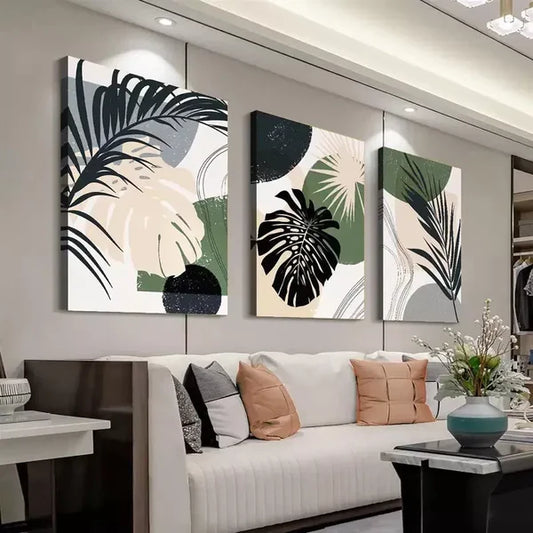 3pcs Bohemian Abstract Monstera Leaf Wall Art Canvas Unframed - High Quality Print 100% Australian Made Wall Canvas - Bella Home Decor
