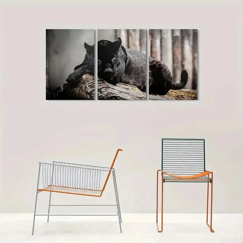 3pcs Black Panther Modern Animal Metal Print Ready to Hang Art - Bella Home Decor