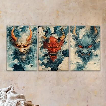 3pcs Two Demons with Horns Wall Art Set Canvas Framed 60x90cm - High Quality Print 100% Australian Made Wall Canvas Ready to Hang - Bella Home Decor