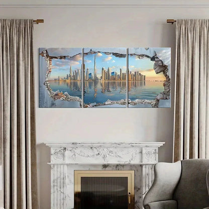 3pcs Cityscape Modern Architecture Skyline Metal Print Ready to Hang Art - Bella Home Decor