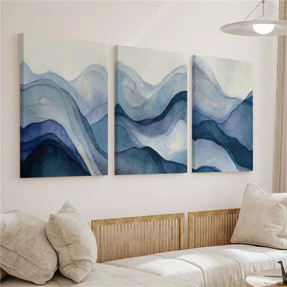 3pcs Navy Blue Abstract Painting Wall Art Set Canvas Framed 50x70cm – High Quality Print 100% Australian Made Wall Canvas Ready to Hang