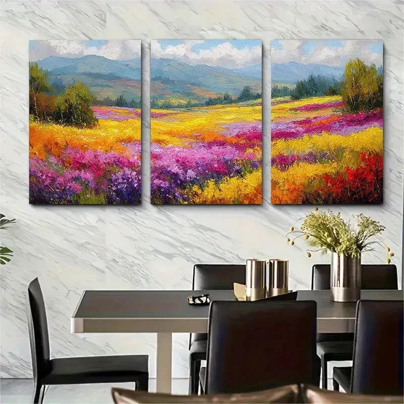 3pcs Meadow Landscape Textured Decor Prefect Wall Art Set Canvas Framed 40x60cm - High Quality Print 100% Australian Made Wall Canvas Ready to Hang