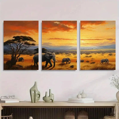 3pcs Majestic Elephants in African Wall Art Set Canvas Framed 60x90cm - High Quality Print 100% Australian Made Wall Canvas Ready to Hang