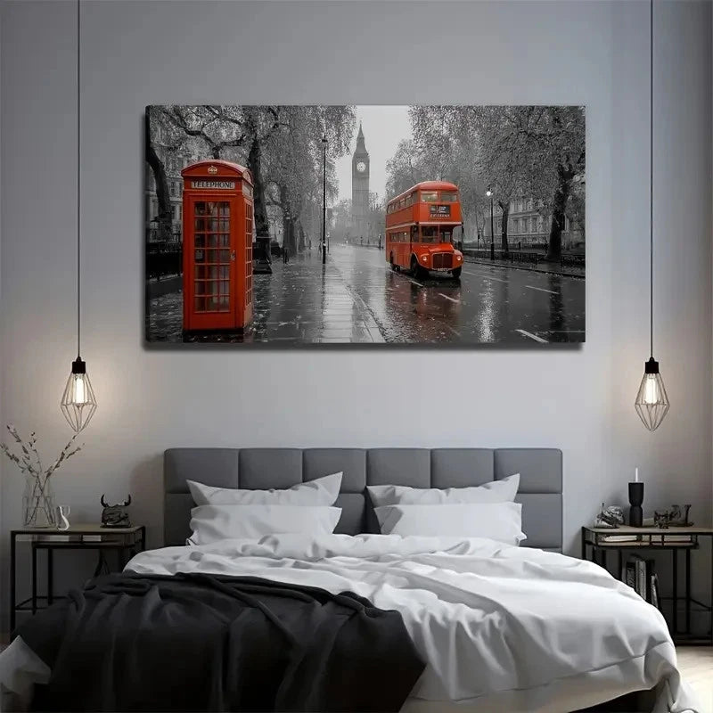 Red Telephone Booth Big Ben Wall Art Canvas Office Home Room Framed 120x60cm