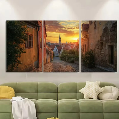 3pcs Old Town Sunset Metal Print Ready to Hang Art