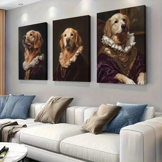 3pcs Renaissance Golden Retriever Dog Art Set Canvas Framed 50x70cm - High Quality Print 100% Australian Made Wall Canvas Ready to Hang