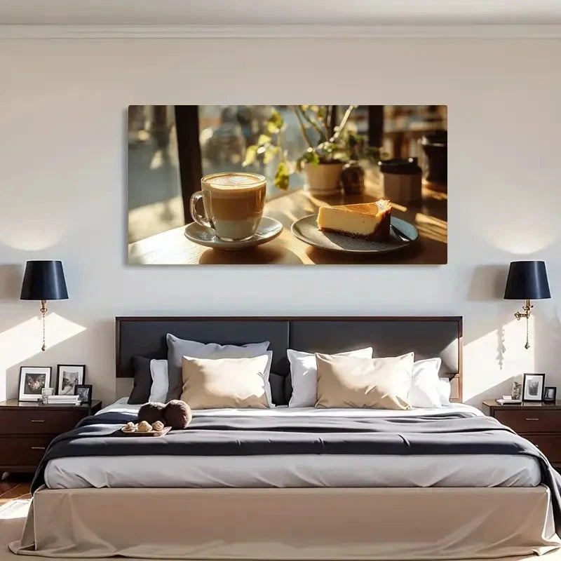 Sunlight Coffee & Dessert Wall Art Canvas Office Home Room Framed 120x60cm - Bella Home Decor