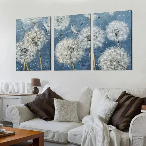 3pcs Classic Dandelion Botanical Print Wall Art Set Canvas Unframed - High Quality Print 100% Australian Made Wall Canvas - Bella Home Decor