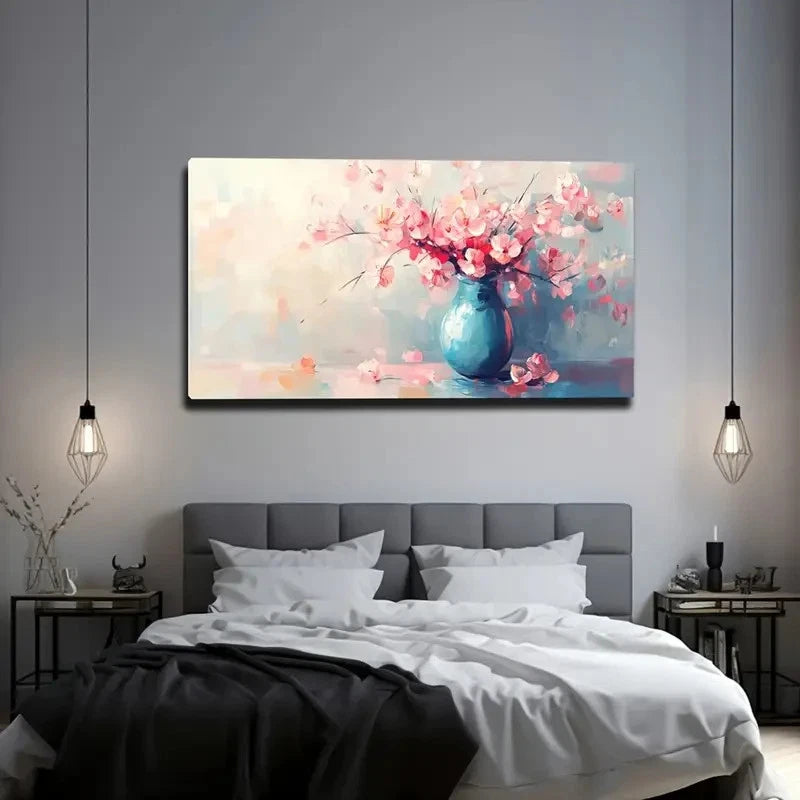 Blue Vase In Pink Flower Branch Wall Art Canvas Office Home Room Framed 120x60cm