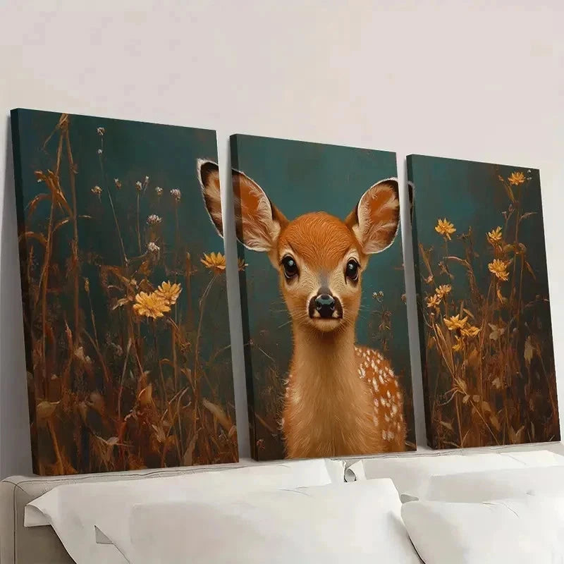3pcs Little Deer Fine Art Print EO  Wall Art Set Canvas Framed 40x60cm - High Quality Print 100% Australian Made Wall Canvas Ready to Hang