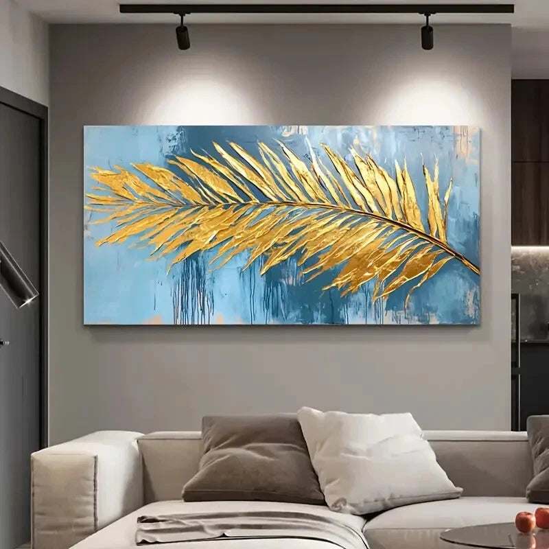 Abstract Gold Palm Leaf wall canvas office home room framed 120x60cm - Bella Home Decor