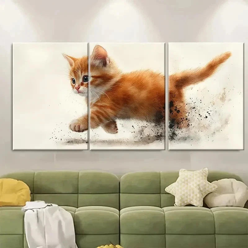 3pcs Playful Ginger Kitten Brown E  Wall Art Set Canvas Framed 40x60cm - High Quality Print 100% Australian Made Wall Canvas Ready to Hang
