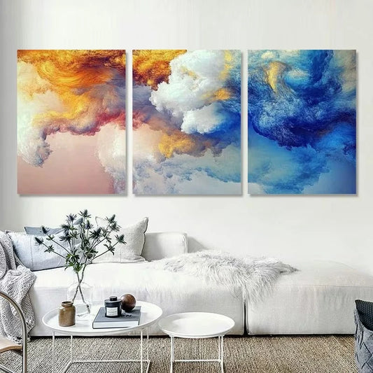 3pcs Colorful Smoke Abstract Art Metal Print Ready to Hang Art