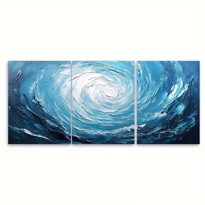 3pcs Abstract Blue White Swirl Painting Metal Print Ready to Hang Art - Bella Home Decor