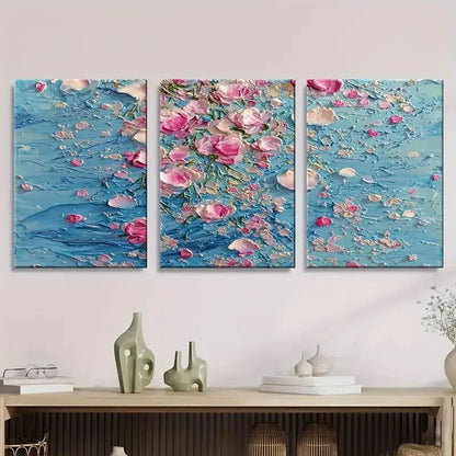 3pcs Humorous, Abstract Blue And Pink Floral Wall Art Set Canvas Framed 40x60cm - High Quality Print 100% Australian Made Wall Canvas Ready to Hang
