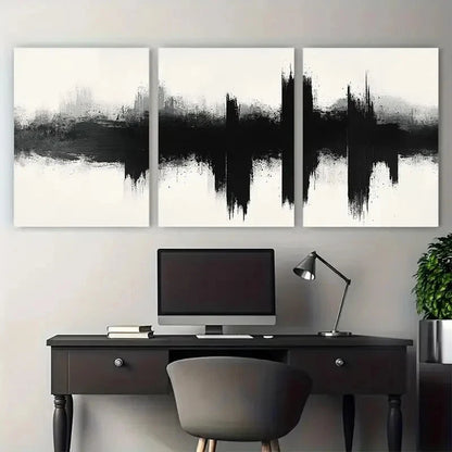 3pcs Monochrome Abstract Brushstroke Modern Design Metal Print Ready to Hang Art